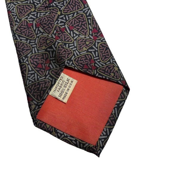 Vintage‎ Yves Saint Laurent Tie Silk 80s Gray Red Teal Geometric Men's - Picture 4 of 5